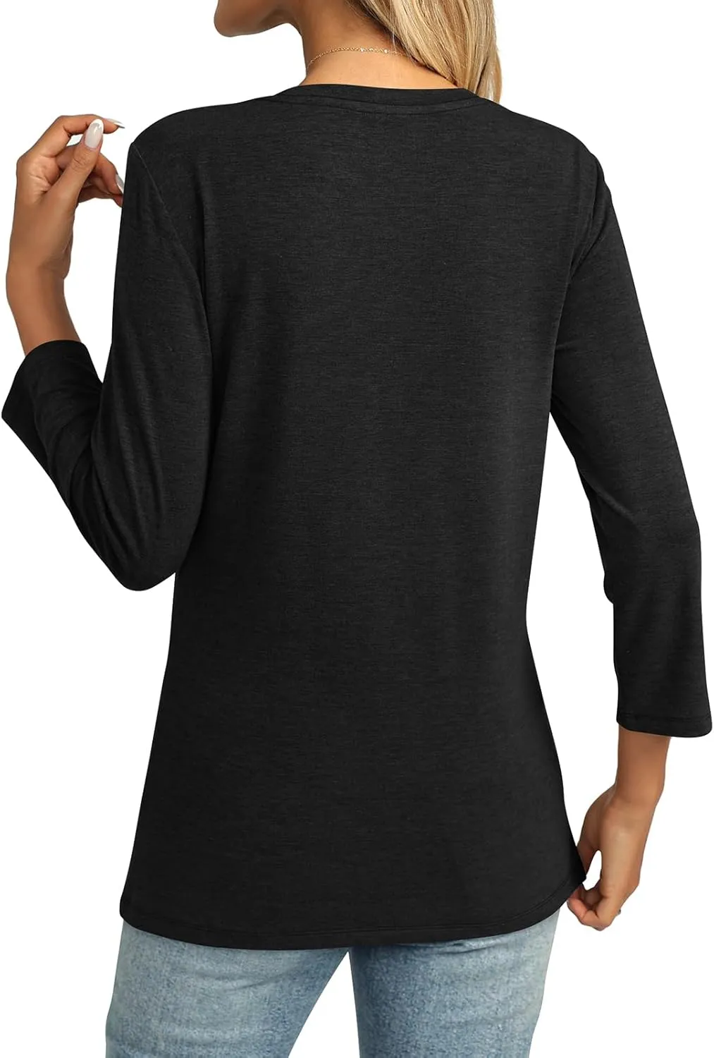 Womens 3/4 Sleeve Tops Crew Neck Summer Tops Casual Basic Tees Loose Fit Blouses