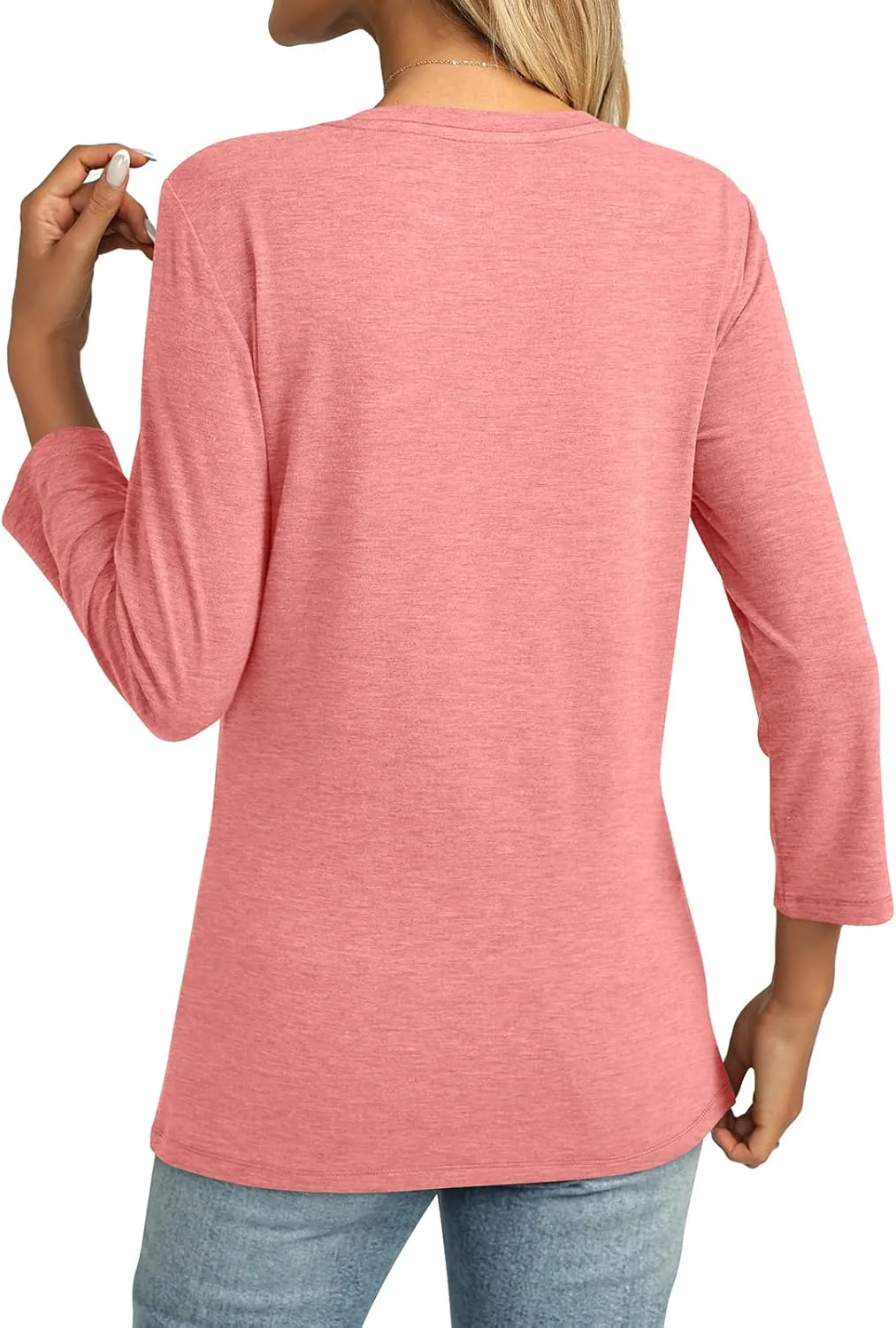 Womens 3/4 Sleeve Tops Crew Neck Summer Tops Casual Basic Tees Loose Fit Blouses