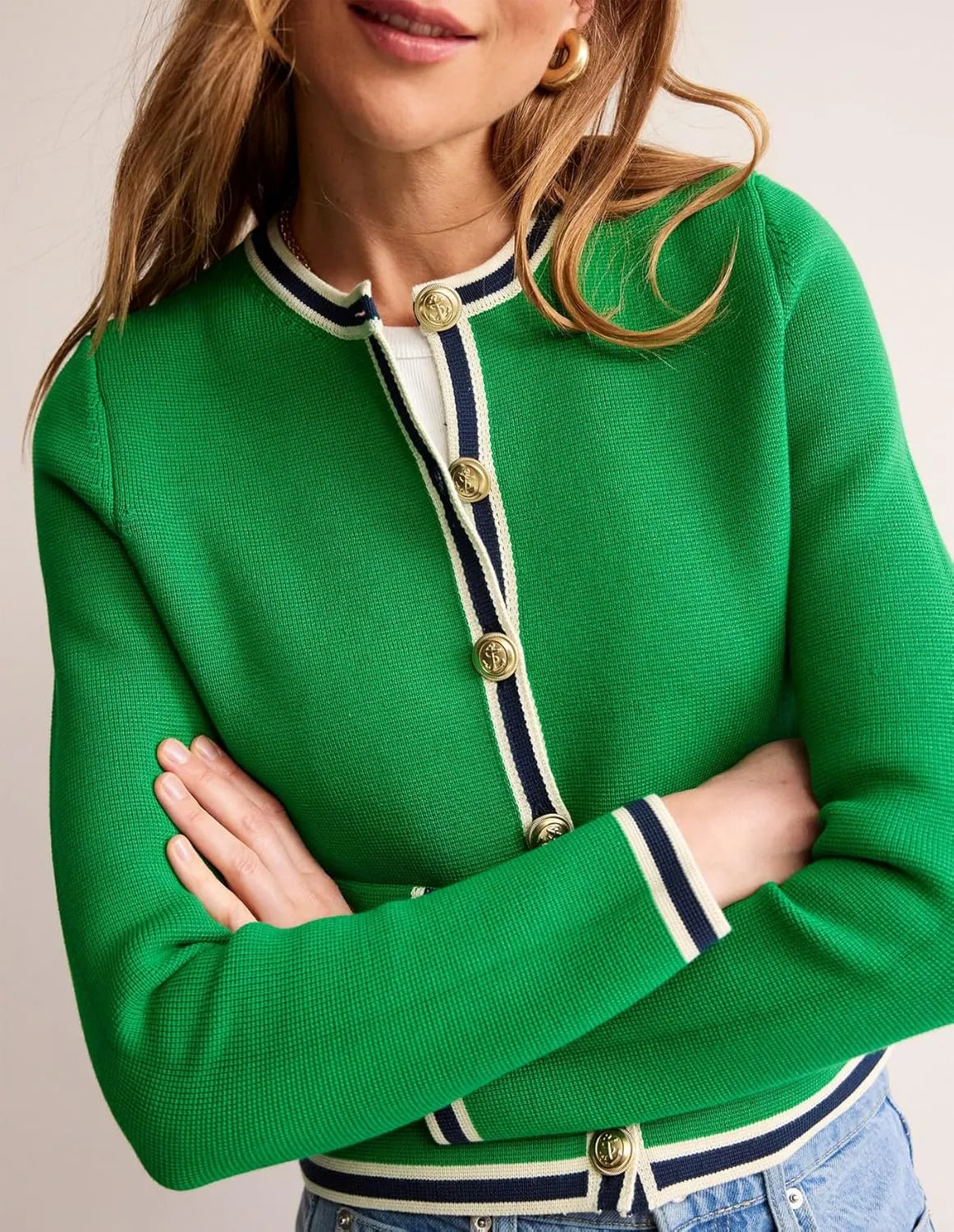 Women's Cardigan Sweater Open Front Color Block Button Down Knit Tweed Jackets Fall Cropped Coat