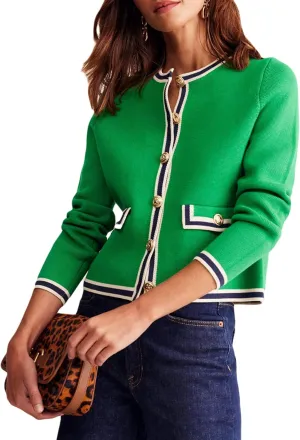 Women's Cardigan Sweater Open Front Color Block Button Down Knit Tweed Jackets Fall Cropped Coat