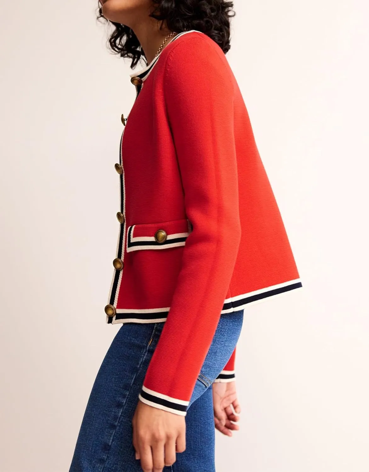Women's Cardigan Sweater Open Front Color Block Button Down Knit Tweed Jackets Fall Cropped Coat
