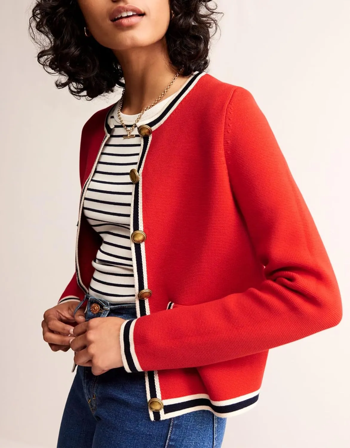 Women's Cardigan Sweater Open Front Color Block Button Down Knit Tweed Jackets Fall Cropped Coat