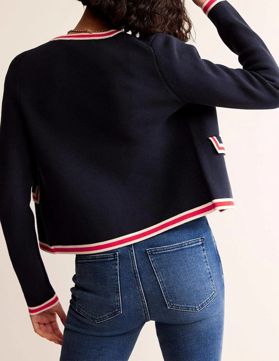 Women's Cardigan Sweater Open Front Color Block Button Down Knit Tweed Jackets Fall Cropped Coat