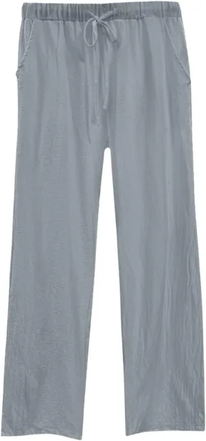 Womens Casual Lightweight Linen Pants Casual Elastic Drawstring Cotton Pants Baggy Comfort Trousers with Pocket