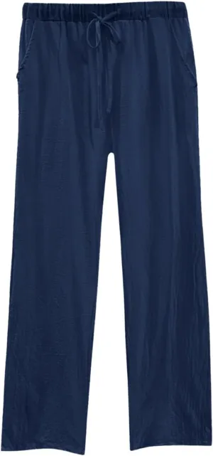 Womens Casual Lightweight Linen Pants Casual Elastic Drawstring Cotton Pants Baggy Comfort Trousers with Pocket