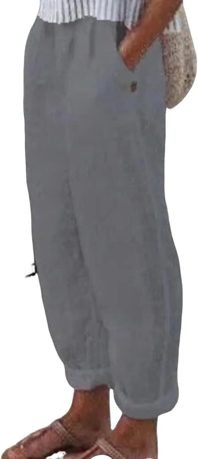Women's Casual Wide Leg Palazzo Pants High Waist Loose Casual Pants Long Straight Drawstring Pants Trousers