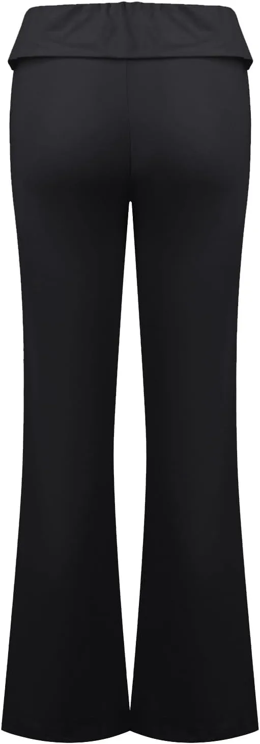 Womens Flare Leggings Fold Over Yoga Pants Y2K Low Rise Wide Leg Sweatpants Bell Bottom Buttery Soft Cotton Leggings