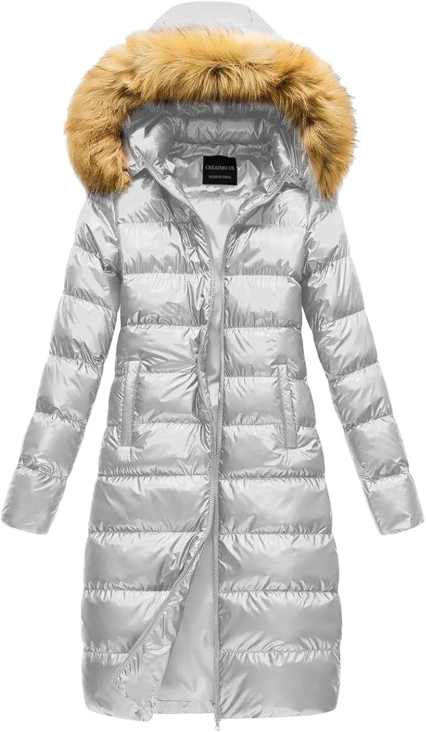 Womens Shiny Jacket With Removable Hood Winter Casual Going Out Parka Coat Long Plus Size Thicken Puffer Coat