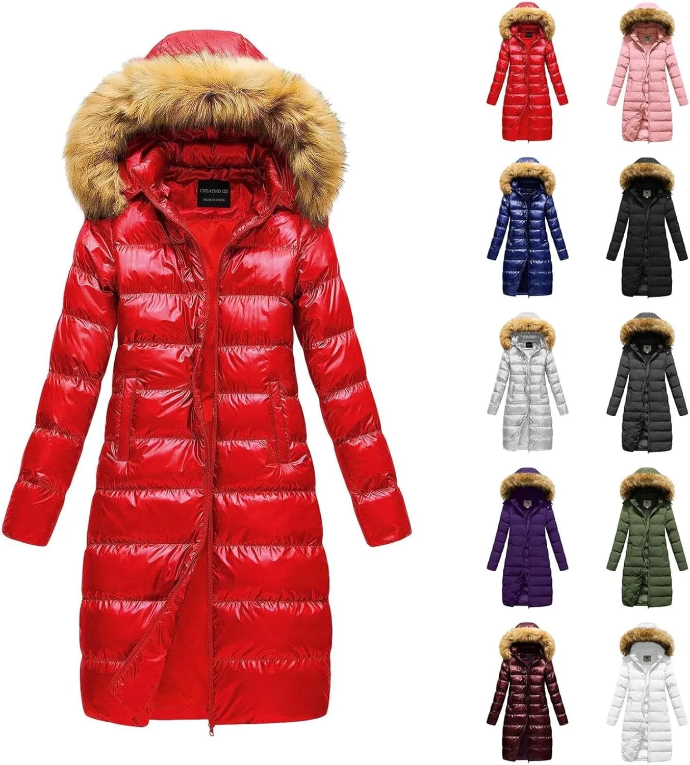 Womens Shiny Jacket With Removable Hood Winter Casual Going Out Parka Coat Long Plus Size Thicken Puffer Coat