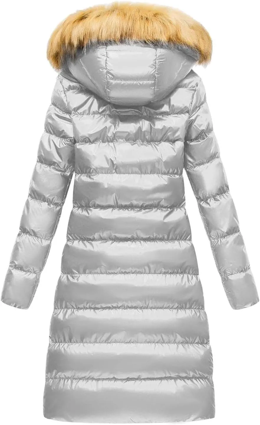 Womens Shiny Jacket With Removable Hood Winter Casual Going Out Parka Coat Long Plus Size Thicken Puffer Coat