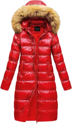 Womens Shiny Jacket With Removable Hood Winter Casual Going Out Parka Coat Long Plus Size Thicken Puffer Coat