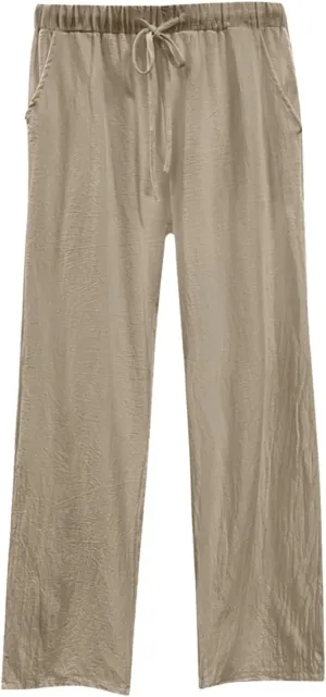 Women's Summer Casual Linen Pants Long Drawstring Women Waist Cotton Casual Pants Lightweight Loose Trousers