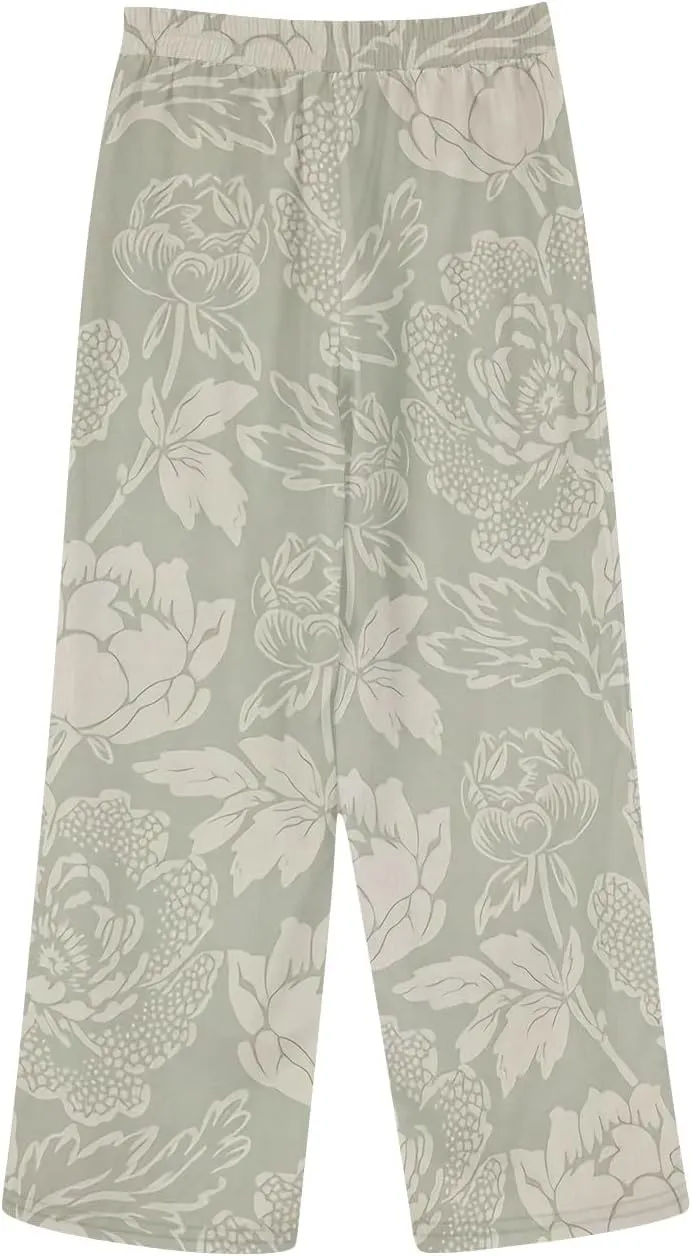 Women's Summer Casual Linen Pants Trousers Side Cropped Pants Loose Casual Printed Petite Summer Beachwear