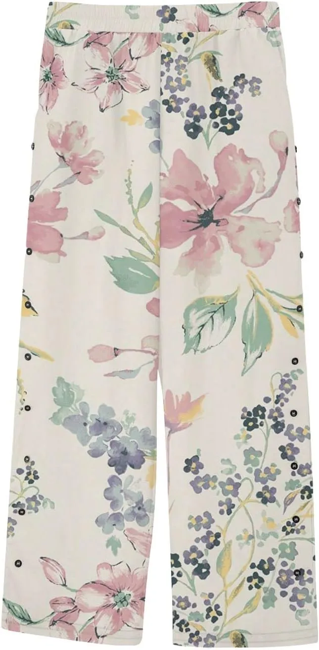 Women's Summer Casual Linen Pants Trousers Side Cropped Pants Loose Casual Printed Petite Summer Beachwear