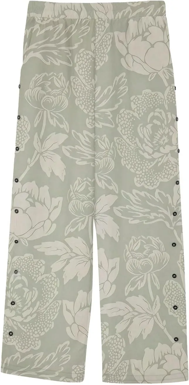Women's Summer Casual Linen Pants Trousers Side Cropped Pants Loose Casual Printed Petite Summer Beachwear