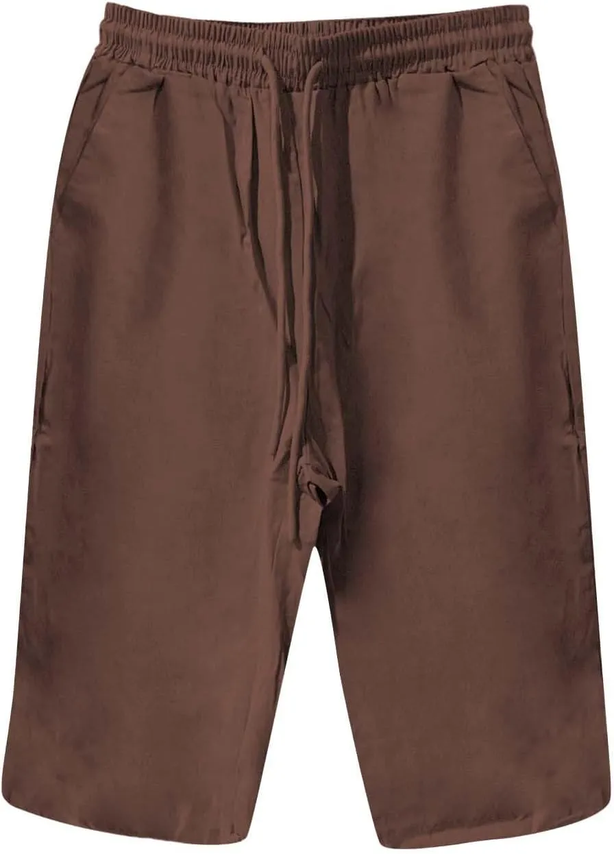 Womens Summer Mix Cotton Linen Palazzo Pants Drawstring Casual Solid Color Shorts Casual Beach Long Pants