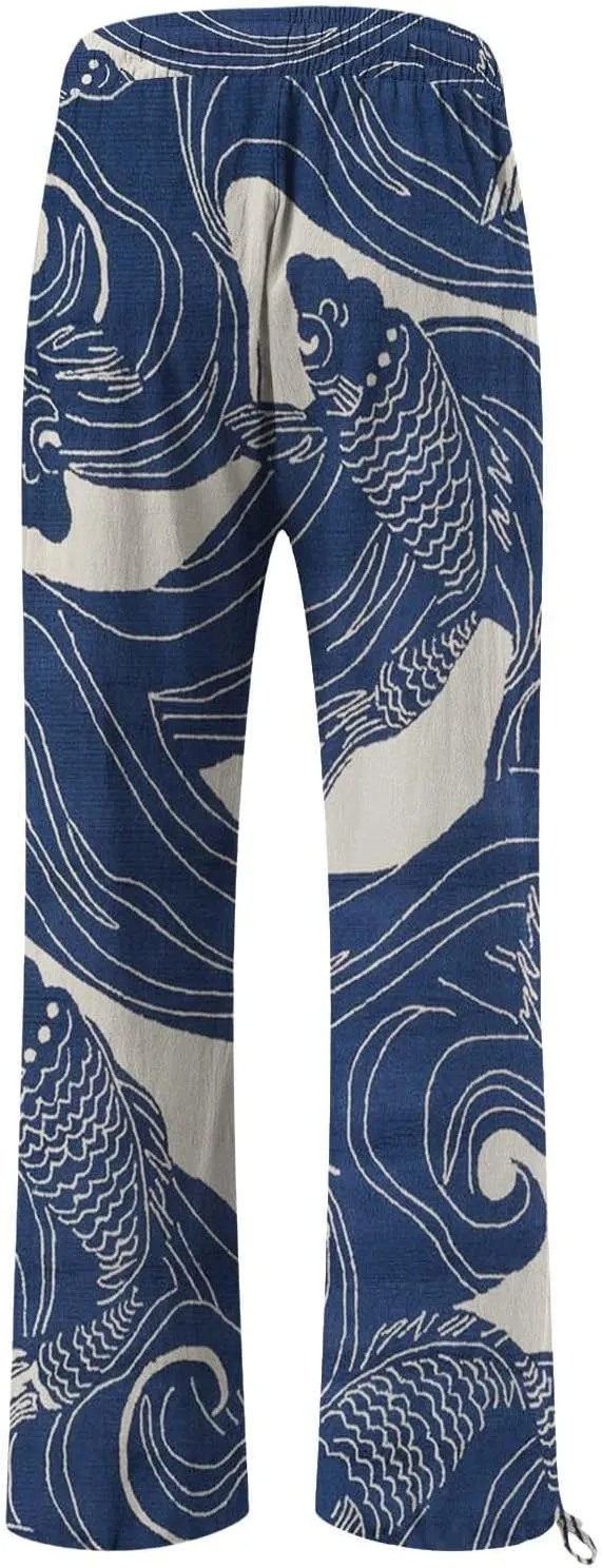 Women's Vintage Art Print Cotton and Linen Casual Pants Casual Wide Leg Trousers Womens Plus Womens