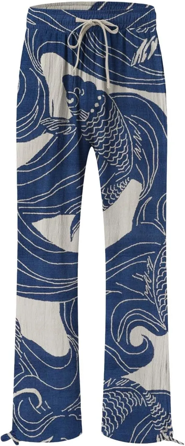 Women's Vintage Art Print Cotton and Linen Casual Pants Casual Wide Leg Trousers Womens Plus Womens