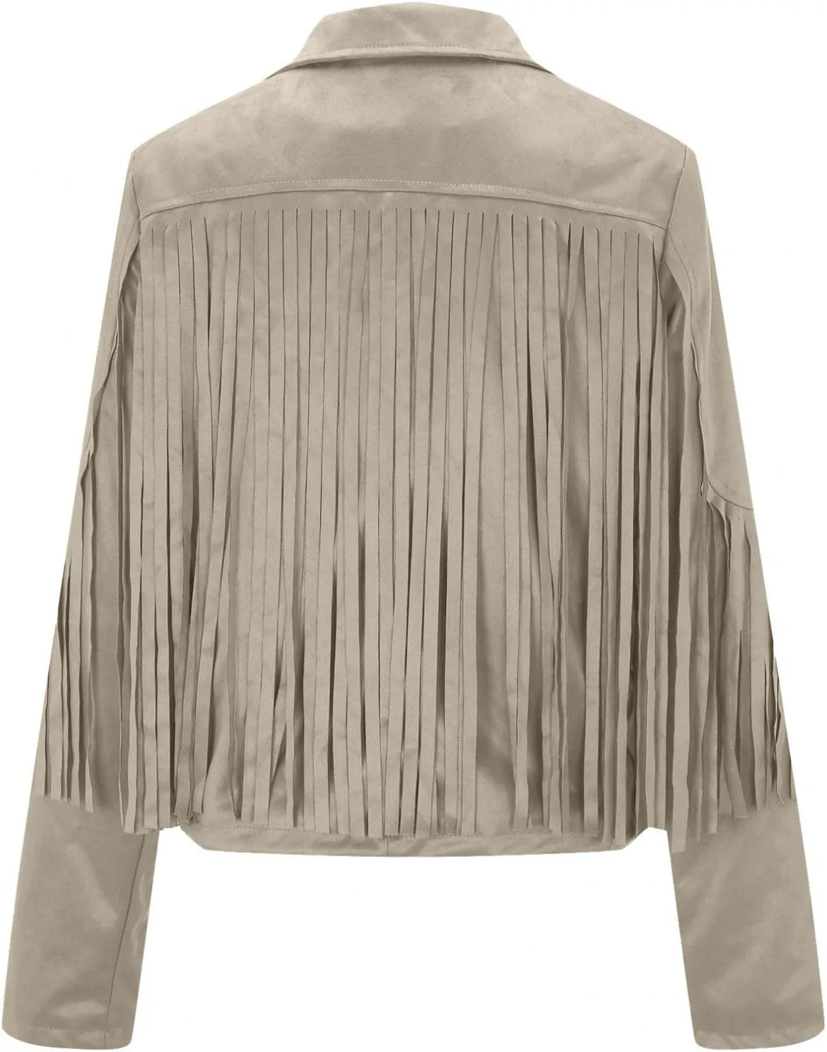 Womens Vintage Tassel Cropped Motor Biker Faux Suede Jackets Long Sleeve Hippie Boho Western Cowgirl Fringe Coat Outwear