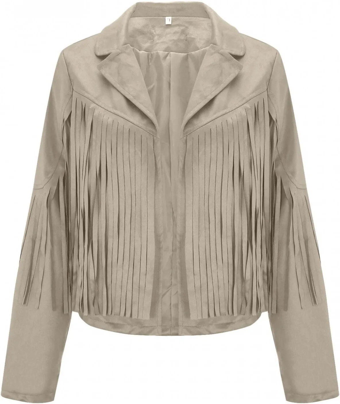 Womens Vintage Tassel Cropped Motor Biker Faux Suede Jackets Long Sleeve Hippie Boho Western Cowgirl Fringe Coat Outwear