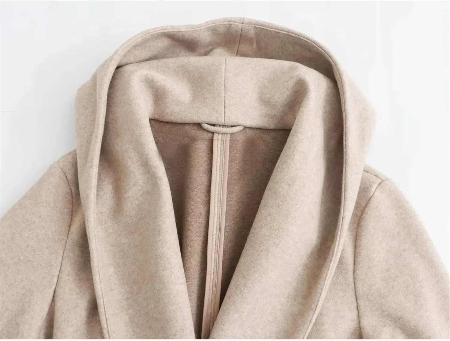 Womens Wool Blend Hooded Coats Long Sleeve Belted Trench Coat Casual Open Front Cardigan Jackets Overcoat