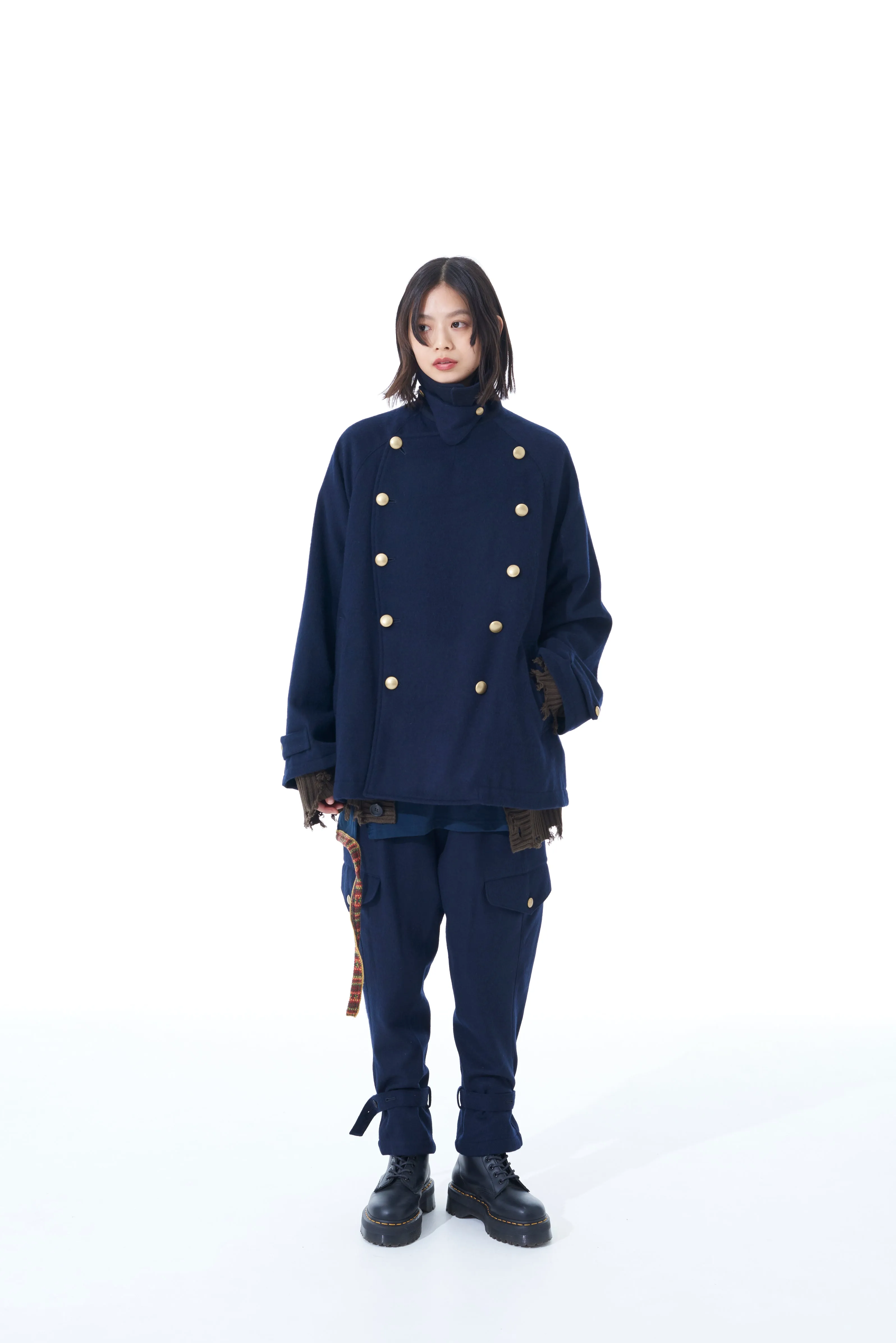 WOOL BEAVER HEM BELT MILITARY PANTS