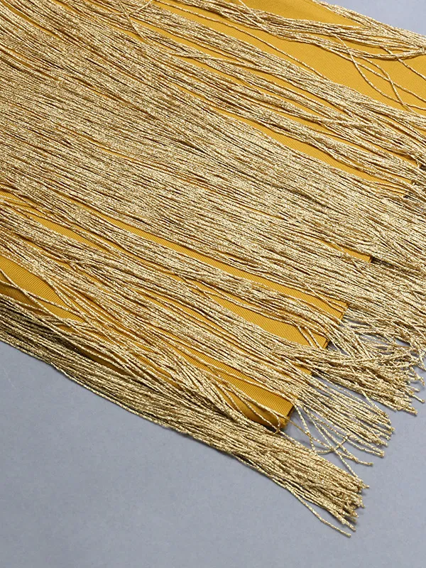 Yellow Ruffles Silk Tassel Trim Dress