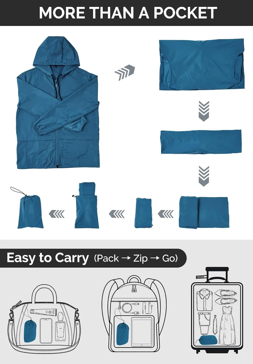 Zando Raincoat for Men Packable Rain Jacket Waterproof with Hood Outdoor Windbreaker Jackets Lightweight Cycling Raincoats