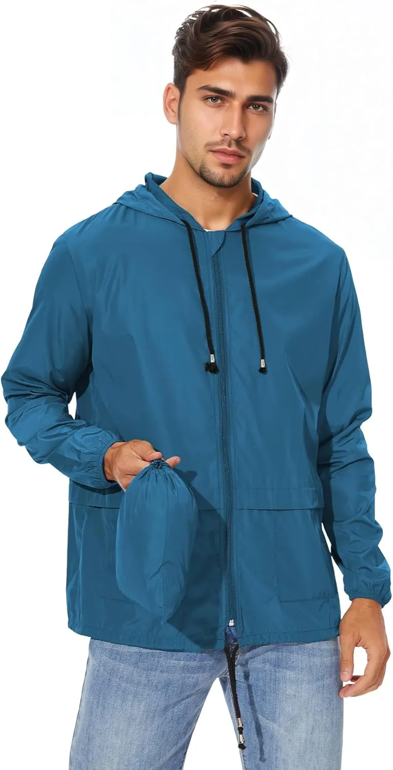 Zando Raincoat for Men Packable Rain Jacket Waterproof with Hood Outdoor Windbreaker Jackets Lightweight Cycling Raincoats