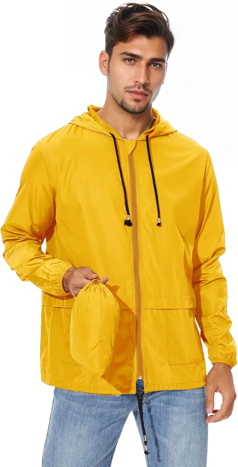 Zando Raincoat for Men Packable Rain Jacket Waterproof with Hood Outdoor Windbreaker Jackets Lightweight Cycling Raincoats