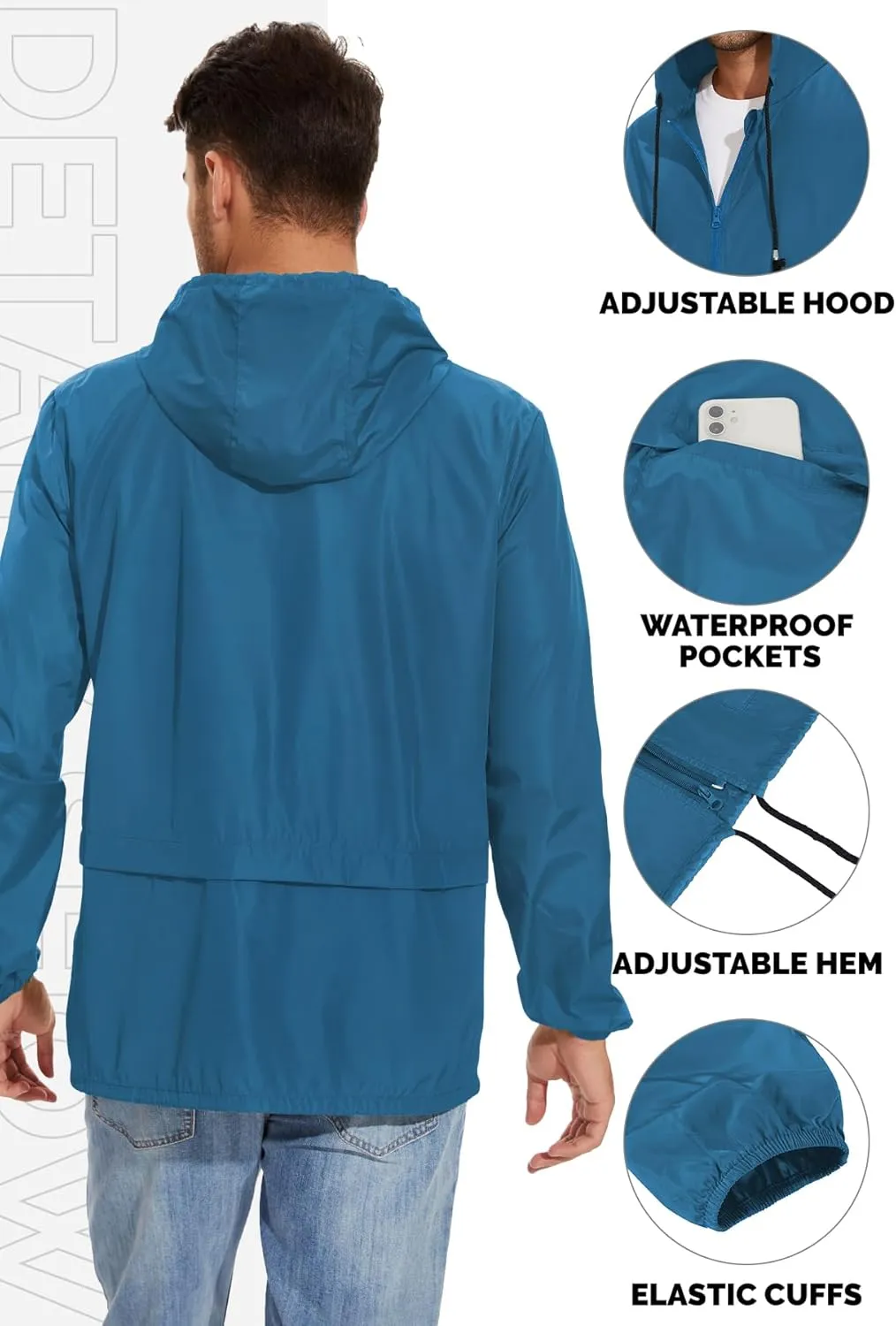 Zando Raincoat for Men Packable Rain Jacket Waterproof with Hood Outdoor Windbreaker Jackets Lightweight Cycling Raincoats