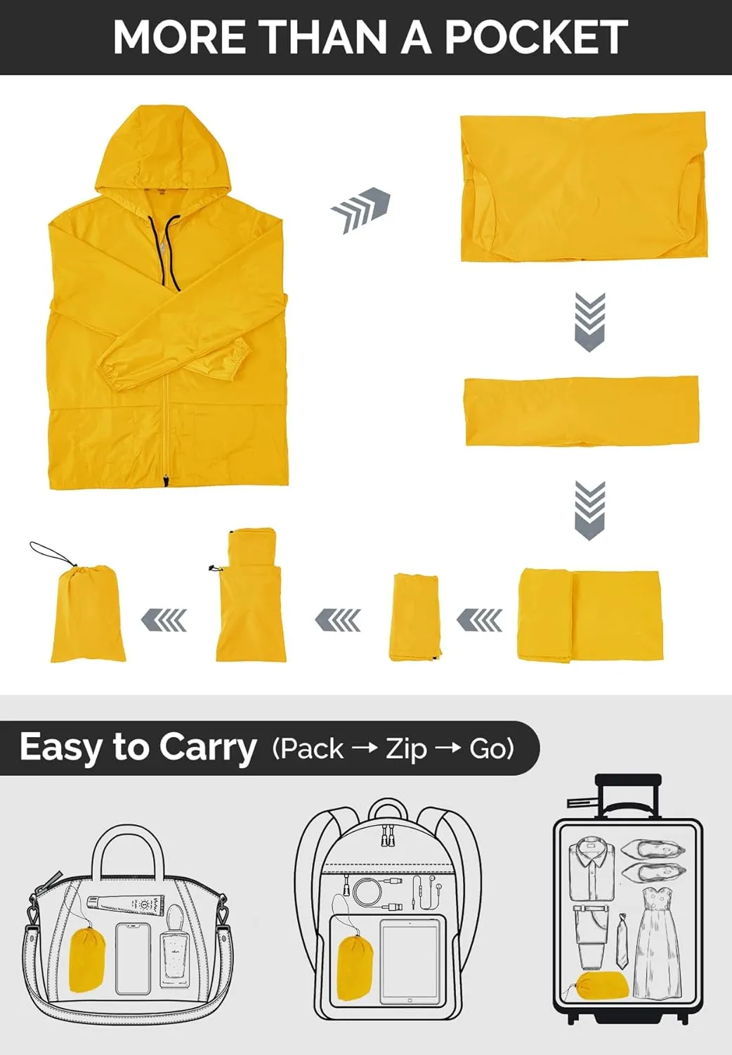 Zando Raincoat for Men Packable Rain Jacket Waterproof with Hood Outdoor Windbreaker Jackets Lightweight Cycling Raincoats